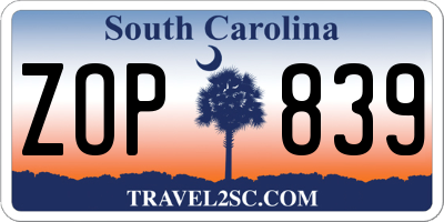 SC license plate ZOP839