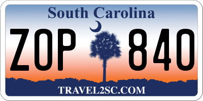 SC license plate ZOP840