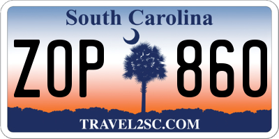 SC license plate ZOP860