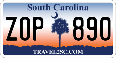 SC license plate ZOP890