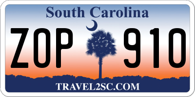 SC license plate ZOP910