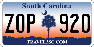 SC license plate ZOP920