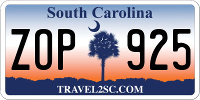 SC license plate ZOP925