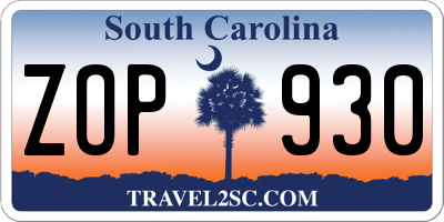 SC license plate ZOP930