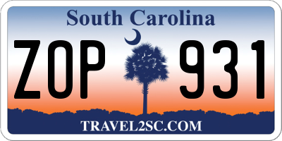SC license plate ZOP931