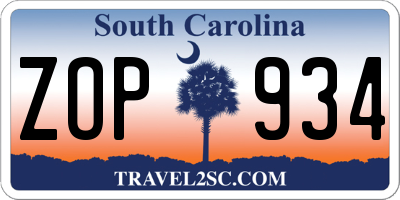 SC license plate ZOP934