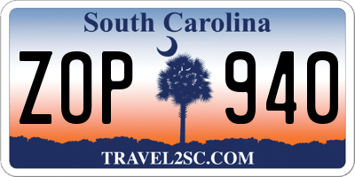 SC license plate ZOP940