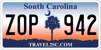 SC license plate ZOP942