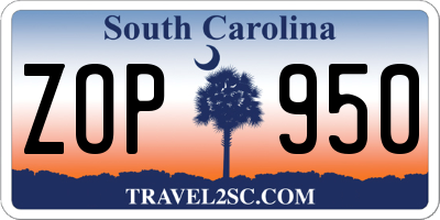 SC license plate ZOP950