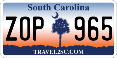 SC license plate ZOP965