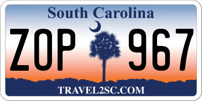 SC license plate ZOP967