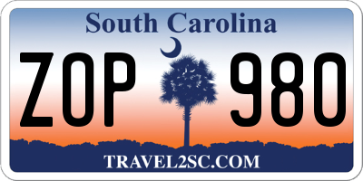 SC license plate ZOP980