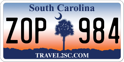 SC license plate ZOP984