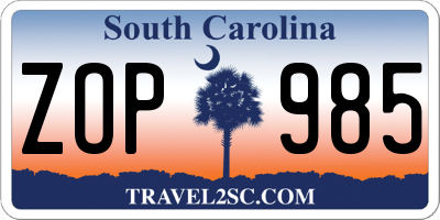 SC license plate ZOP985