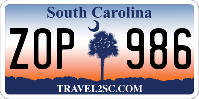SC license plate ZOP986