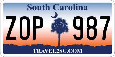 SC license plate ZOP987