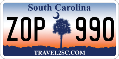 SC license plate ZOP990