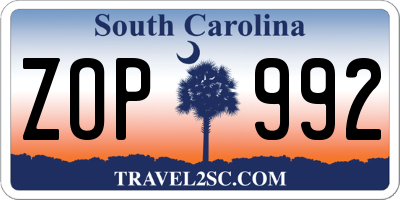 SC license plate ZOP992