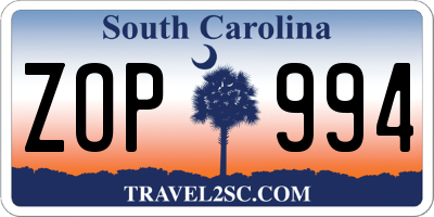 SC license plate ZOP994
