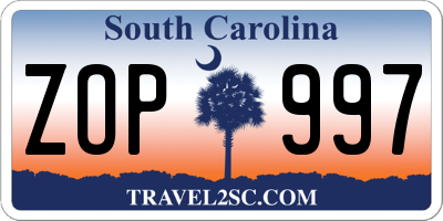 SC license plate ZOP997