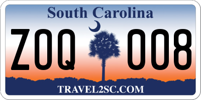 SC license plate ZOQ008