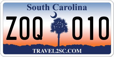 SC license plate ZOQ010