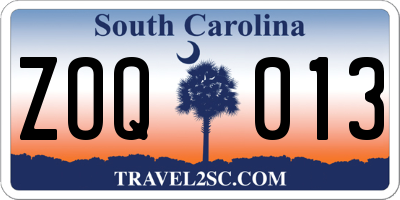 SC license plate ZOQ013