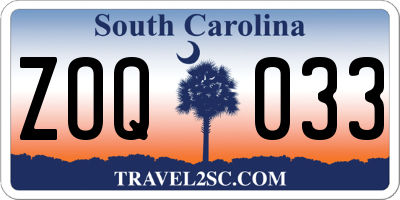 SC license plate ZOQ033