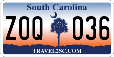 SC license plate ZOQ036
