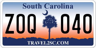SC license plate ZOQ040