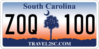 SC license plate ZOQ100