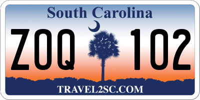 SC license plate ZOQ102