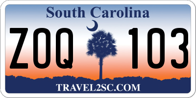 SC license plate ZOQ103