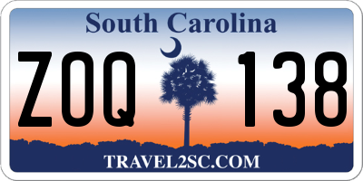 SC license plate ZOQ138