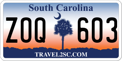 SC license plate ZOQ603