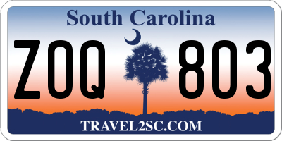 SC license plate ZOQ803