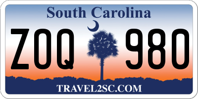SC license plate ZOQ980