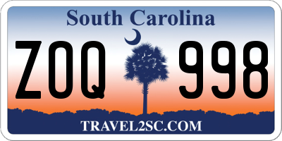 SC license plate ZOQ998