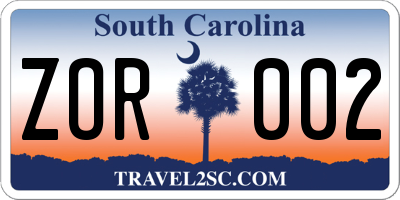 SC license plate ZOR002