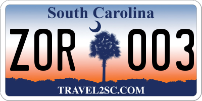 SC license plate ZOR003