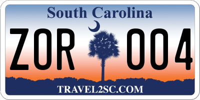 SC license plate ZOR004