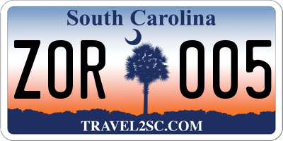 SC license plate ZOR005