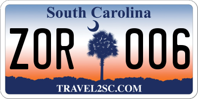 SC license plate ZOR006