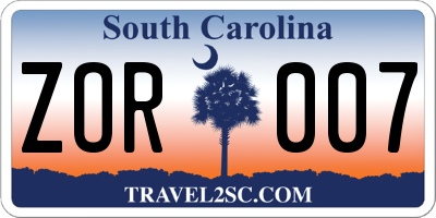 SC license plate ZOR007
