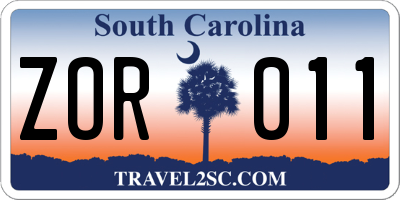SC license plate ZOR011
