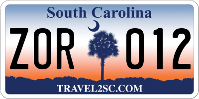 SC license plate ZOR012