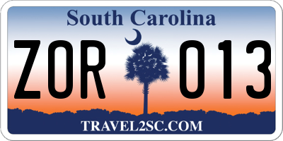 SC license plate ZOR013