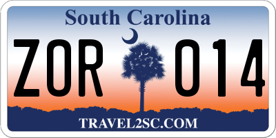 SC license plate ZOR014