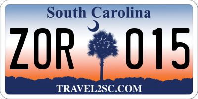 SC license plate ZOR015