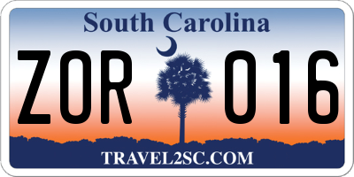 SC license plate ZOR016